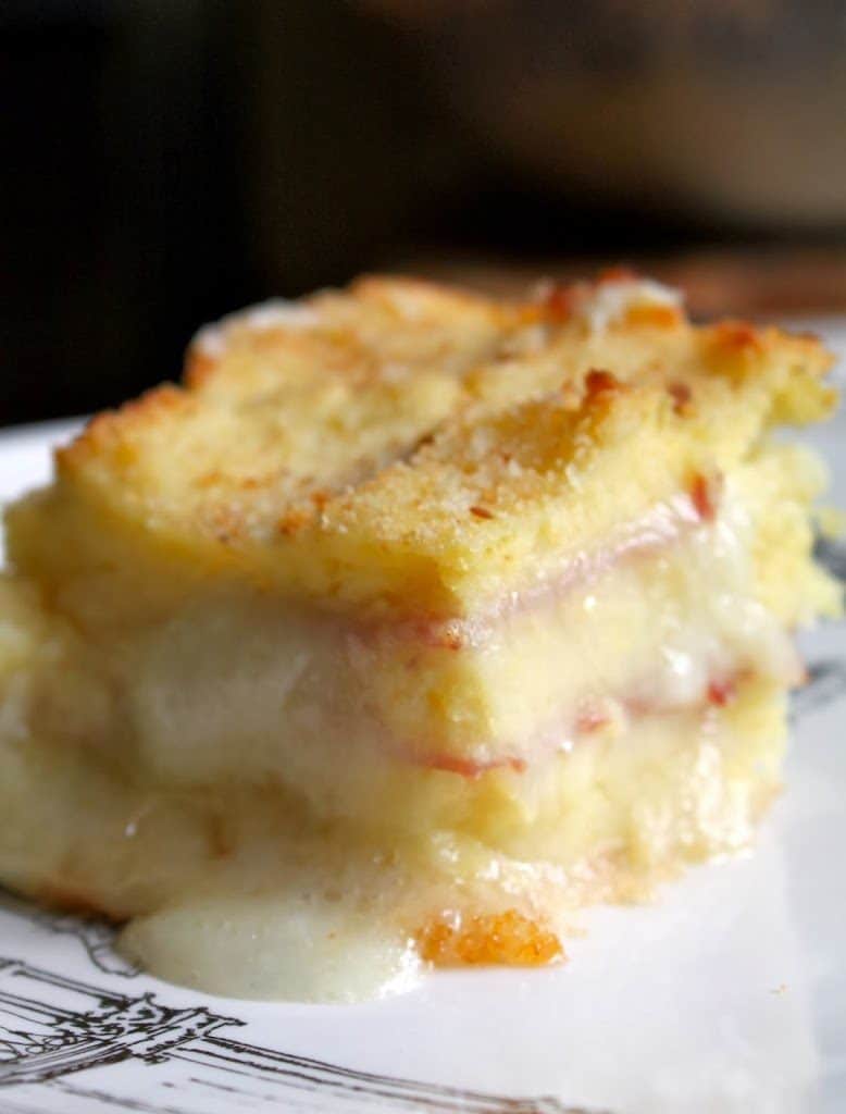 Ham and Potato Casserole with gooey cheese