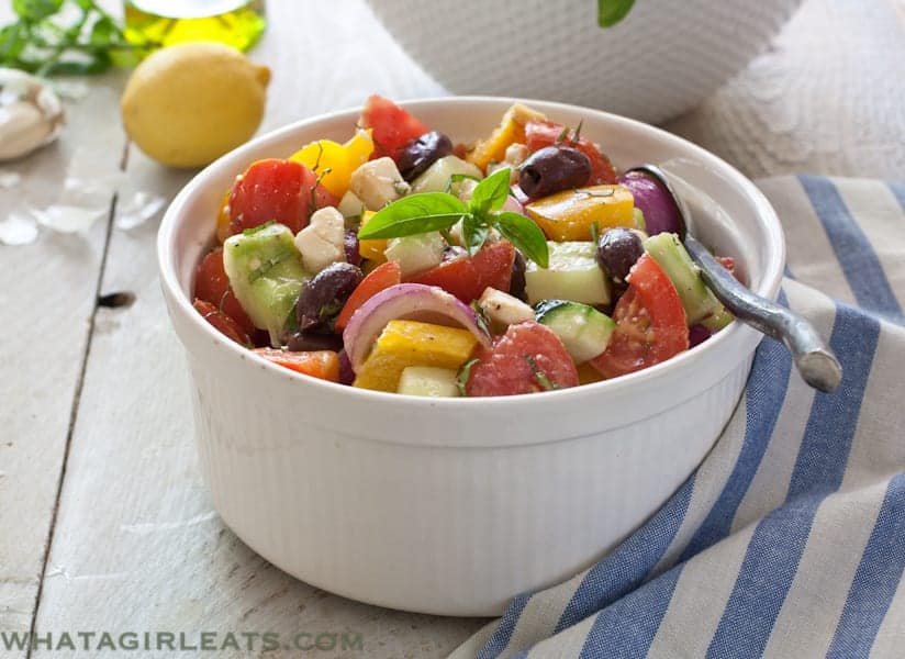 what a girl eats' greek salad in a bowl