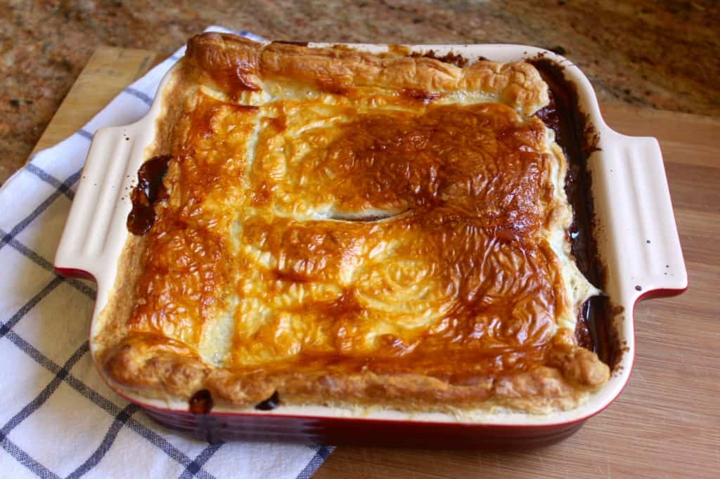 savory main dish with puff pastry topping