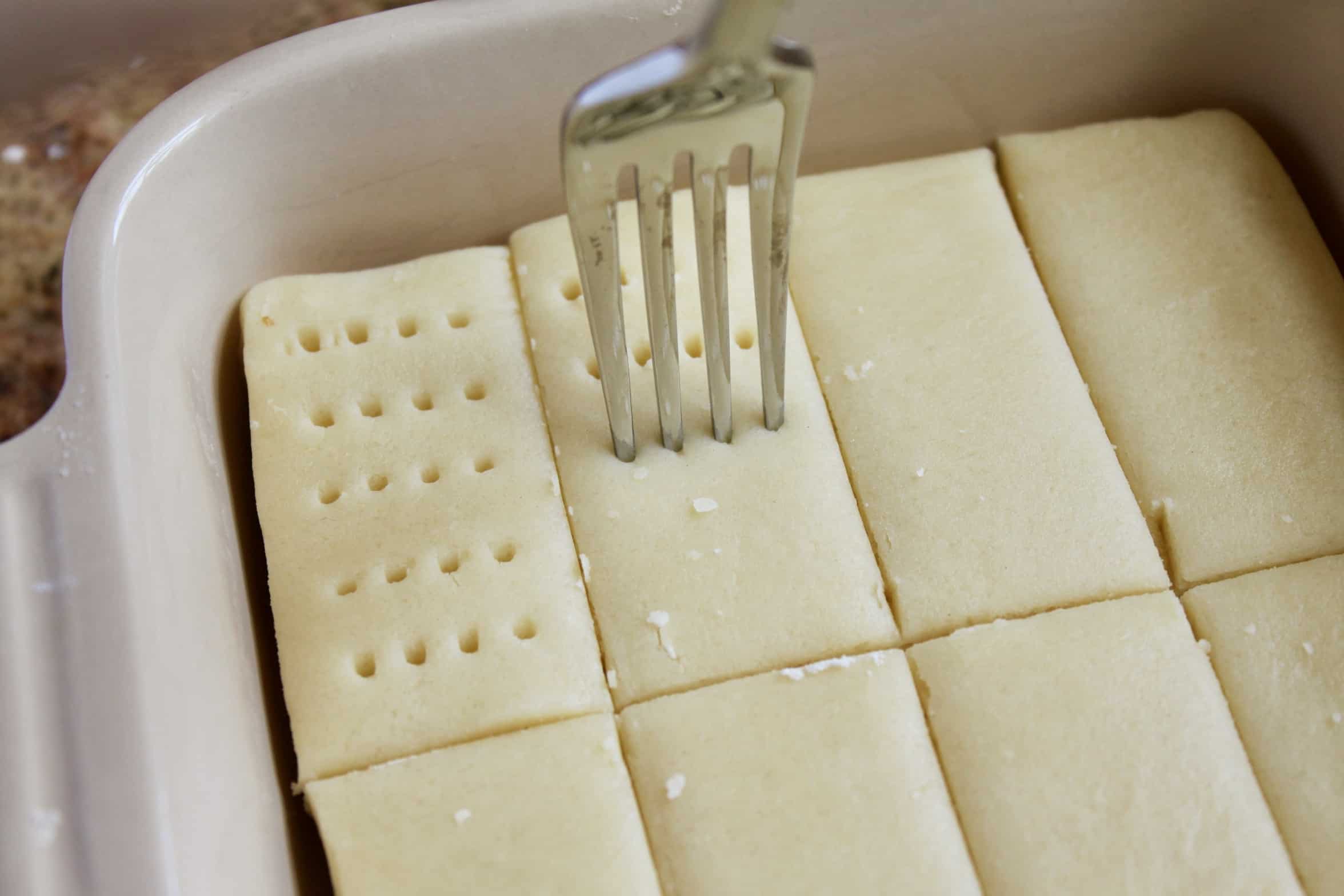 pricking shortbread with a fork