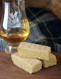 shortbread fingers with a glass of Scotch whisky