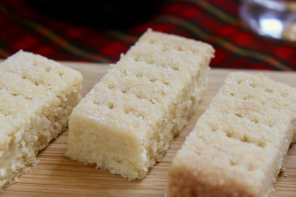 shortbread fingers on a wooden board