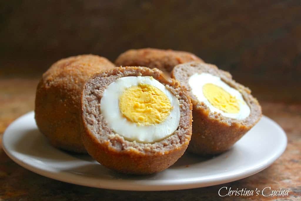 Scotch eggs on a plate