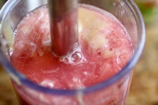 blending rhubarb with condensed milk