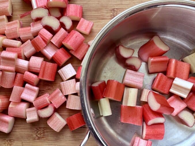 chopped rhubarb in a pan