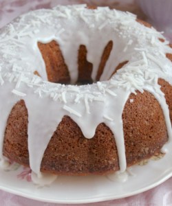 banana coconut bundt cake on plate