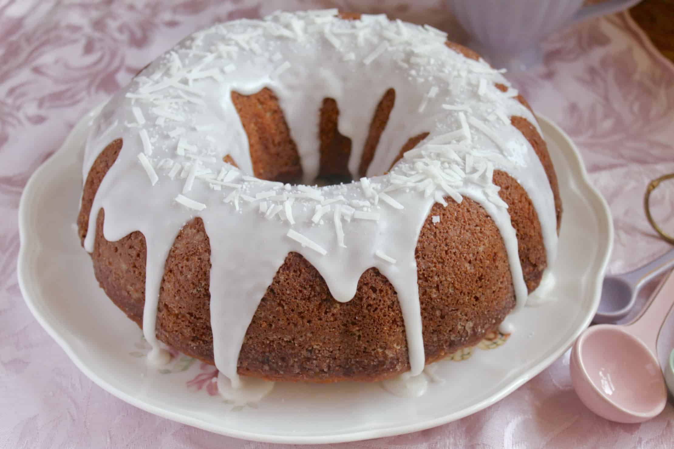 banana coconut bundt cake on plate