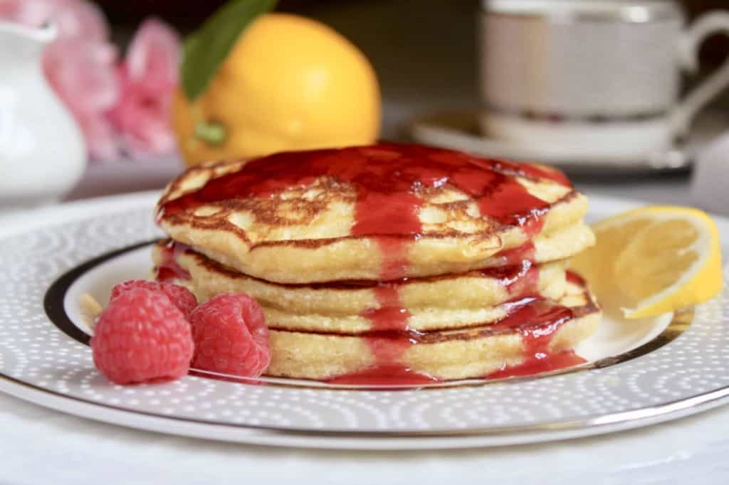 lemon ricotta pancakes side view