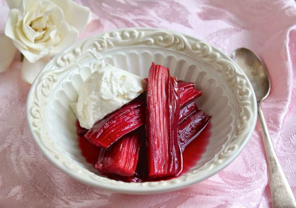 Baked Rhubarb with Creme Fraiche, Mascarpone or Whipped Cream