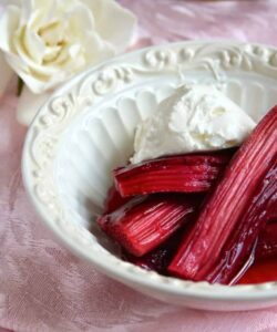 Baked Rhubarb with Creme Fraiche, Mascarpone or Whipped Cream