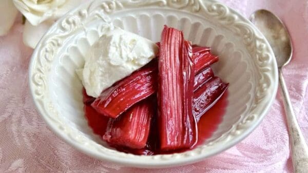 roasted rhubarb with creme fraiche roasted rhubarb with creme fraiche
