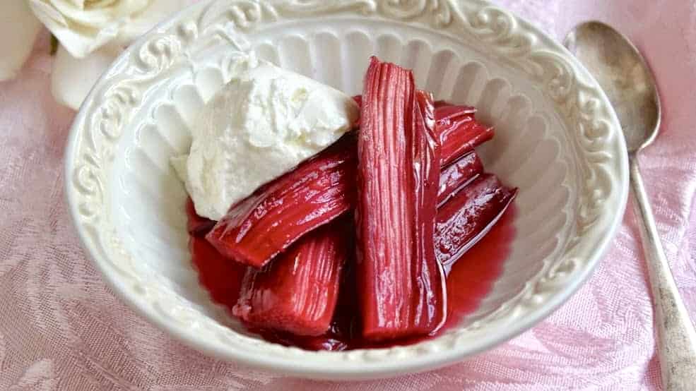 roasted rhubarb with creme fraiche