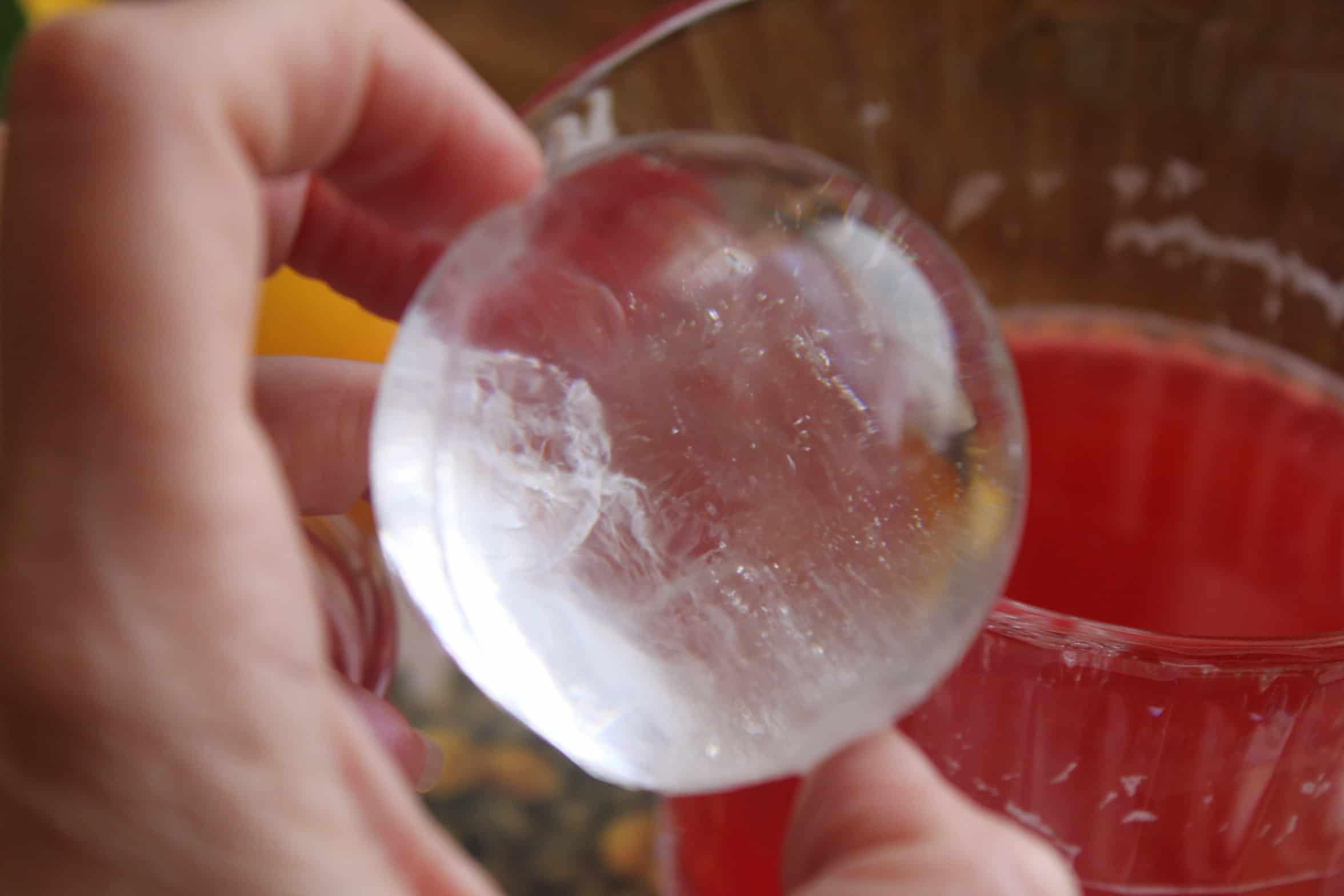 clear ball of ice