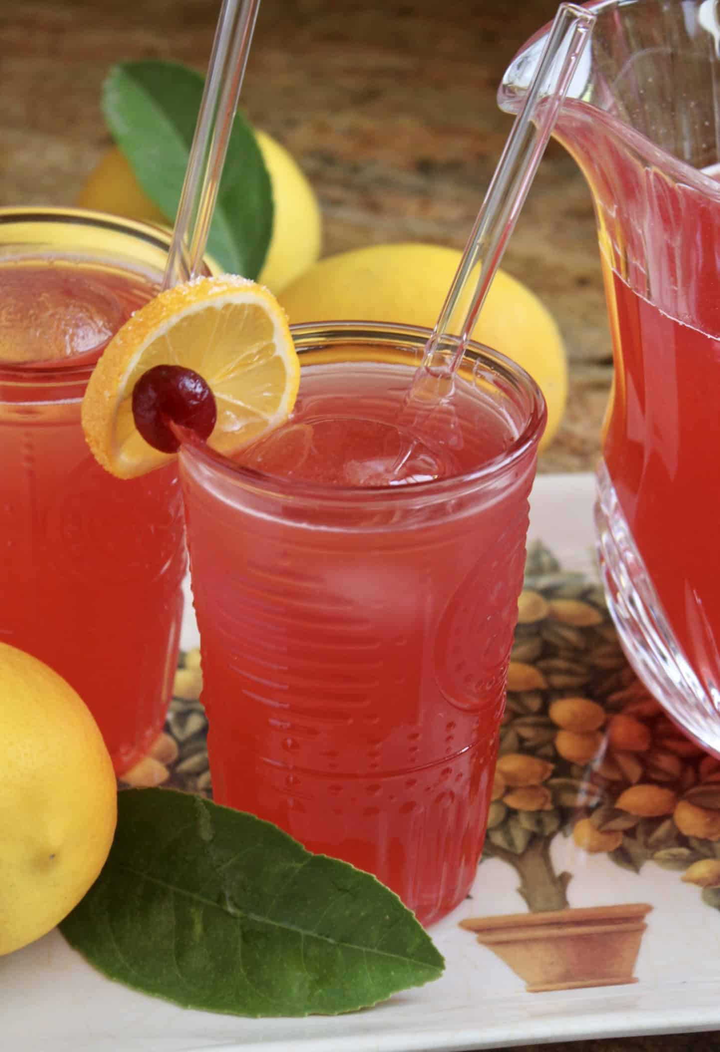cranberry lemonade with glass straws