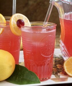 cranberry lemonade with glass straws