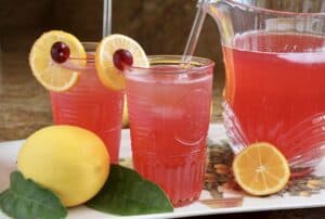 cranberry lemonade with glass straws