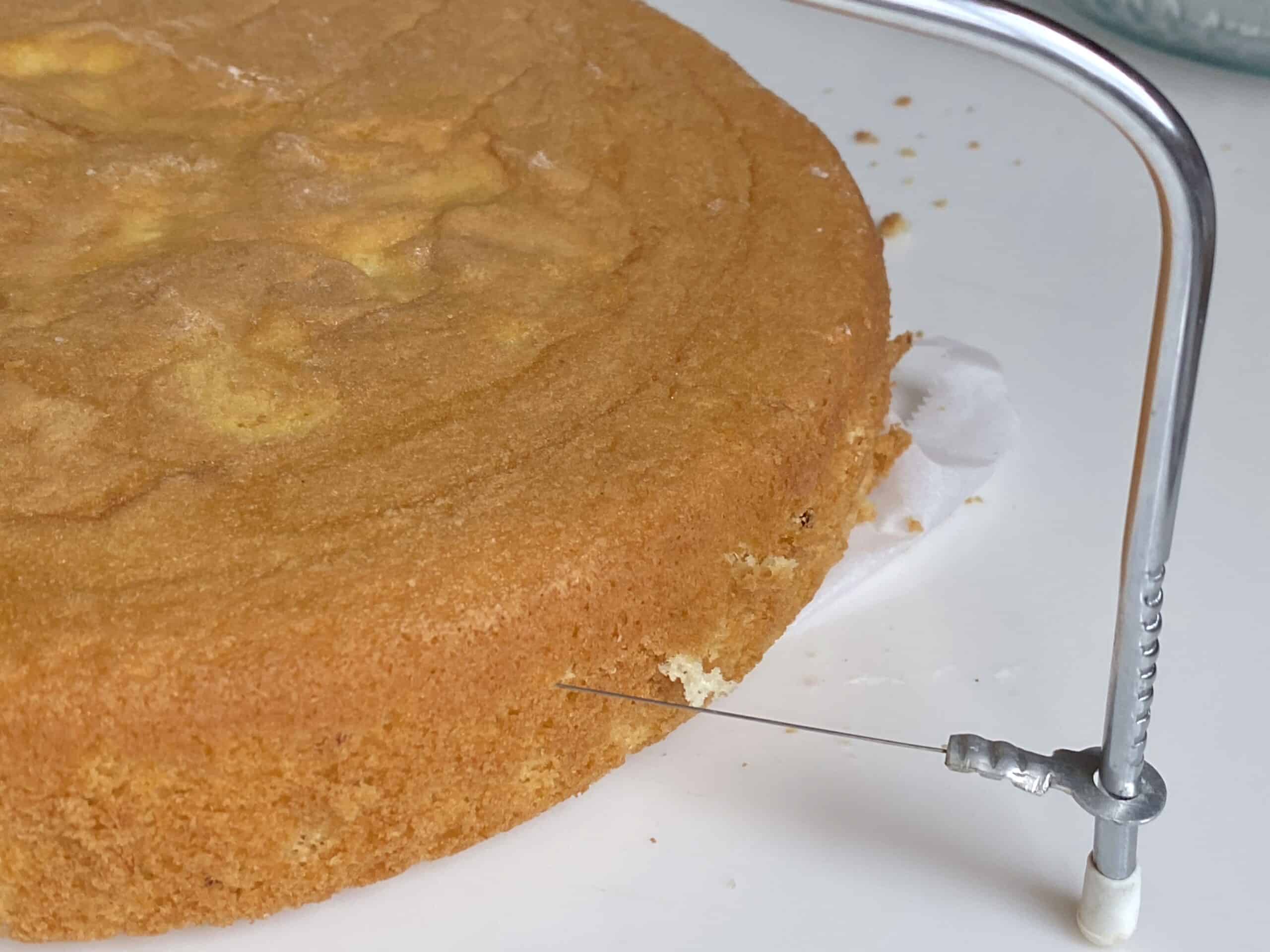 slicing cake in half