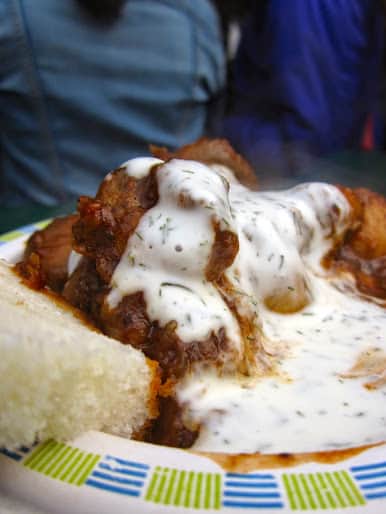 Market mushrooms with garlic sauce in Germany