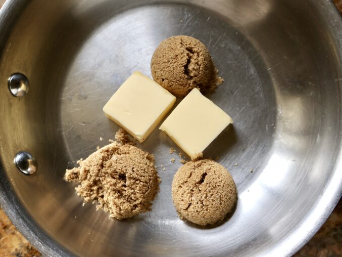 Butter and brown sugar in a pan.