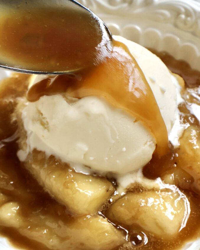 drizzling sauce over ice cream