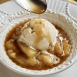 drizzling sauce over ice cream