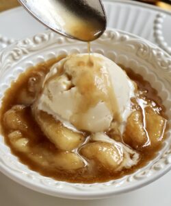drizzling sauce over ice cream