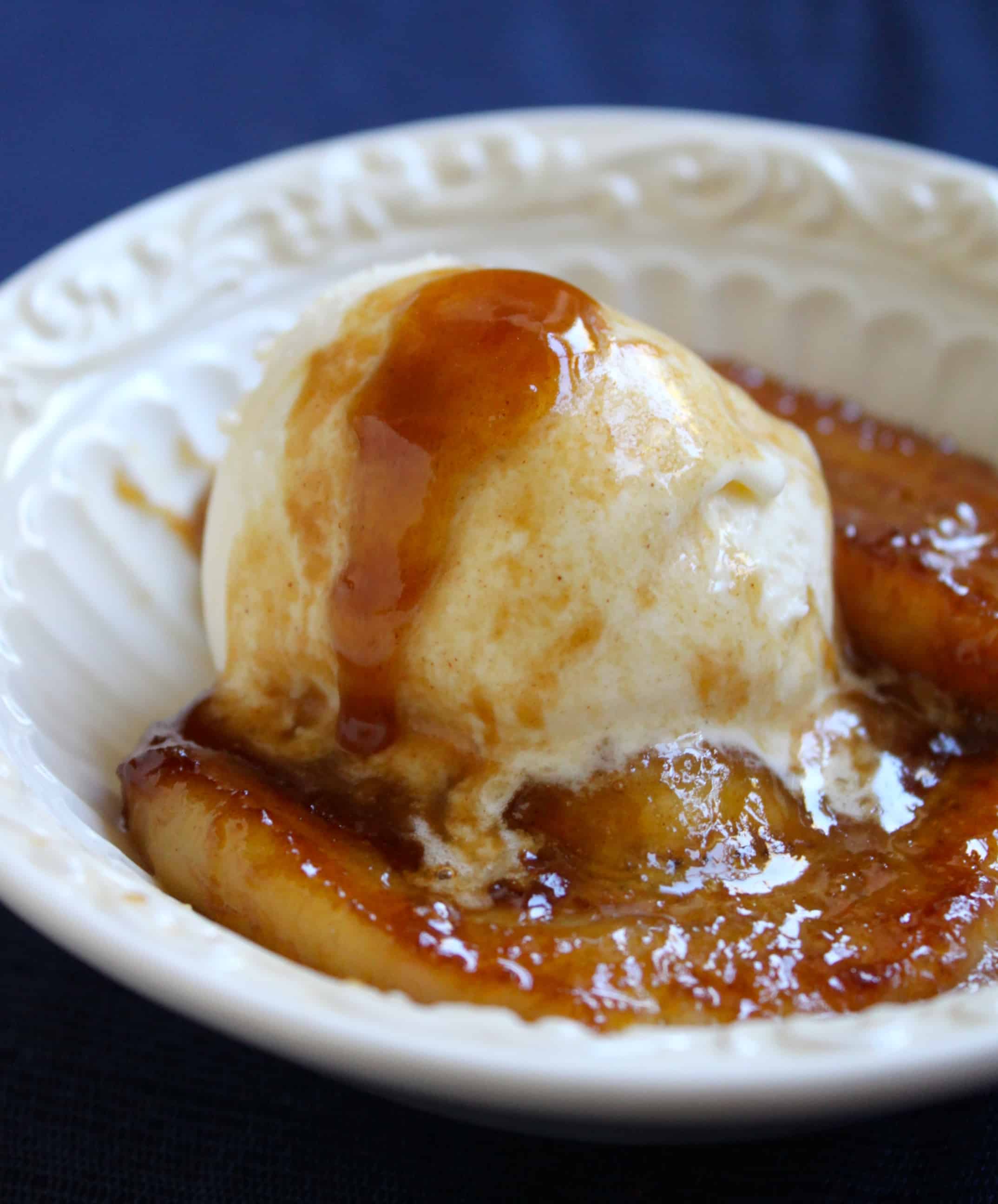 caramelized rum bananas with ice cream