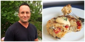 my brother and a crab cake on a plate