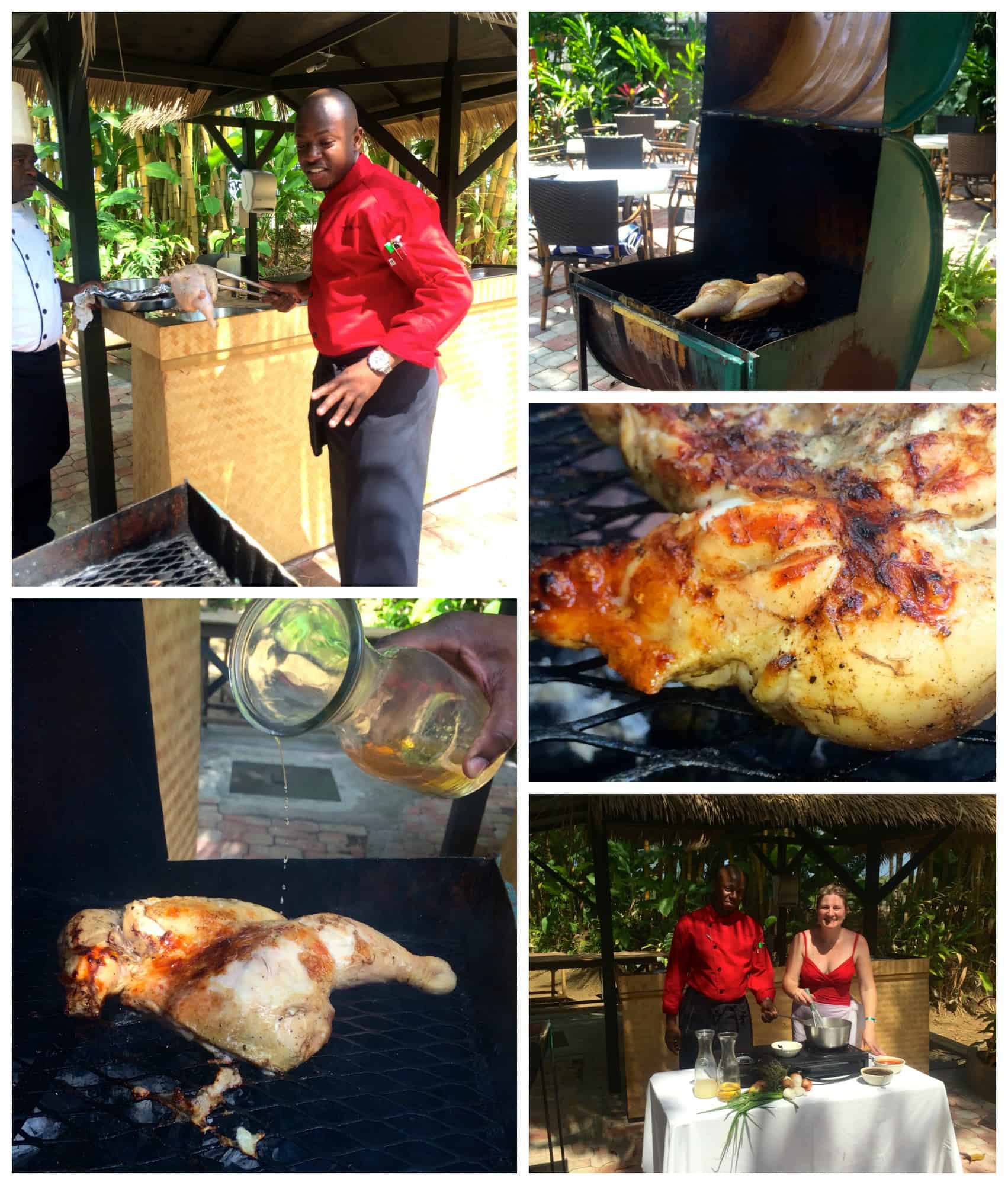 collage of grilling Jerk chicken