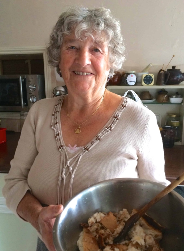 Aunt Rosa making bread pudding