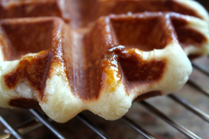 close up Belgian Liege waffle with caramelized sugar