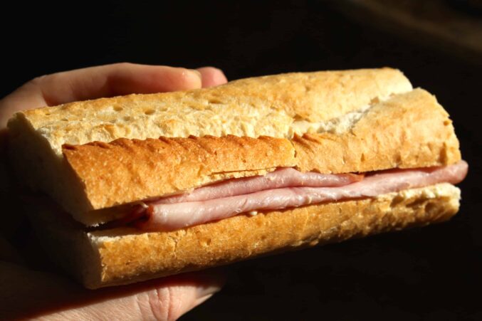 baguette with ham and butter