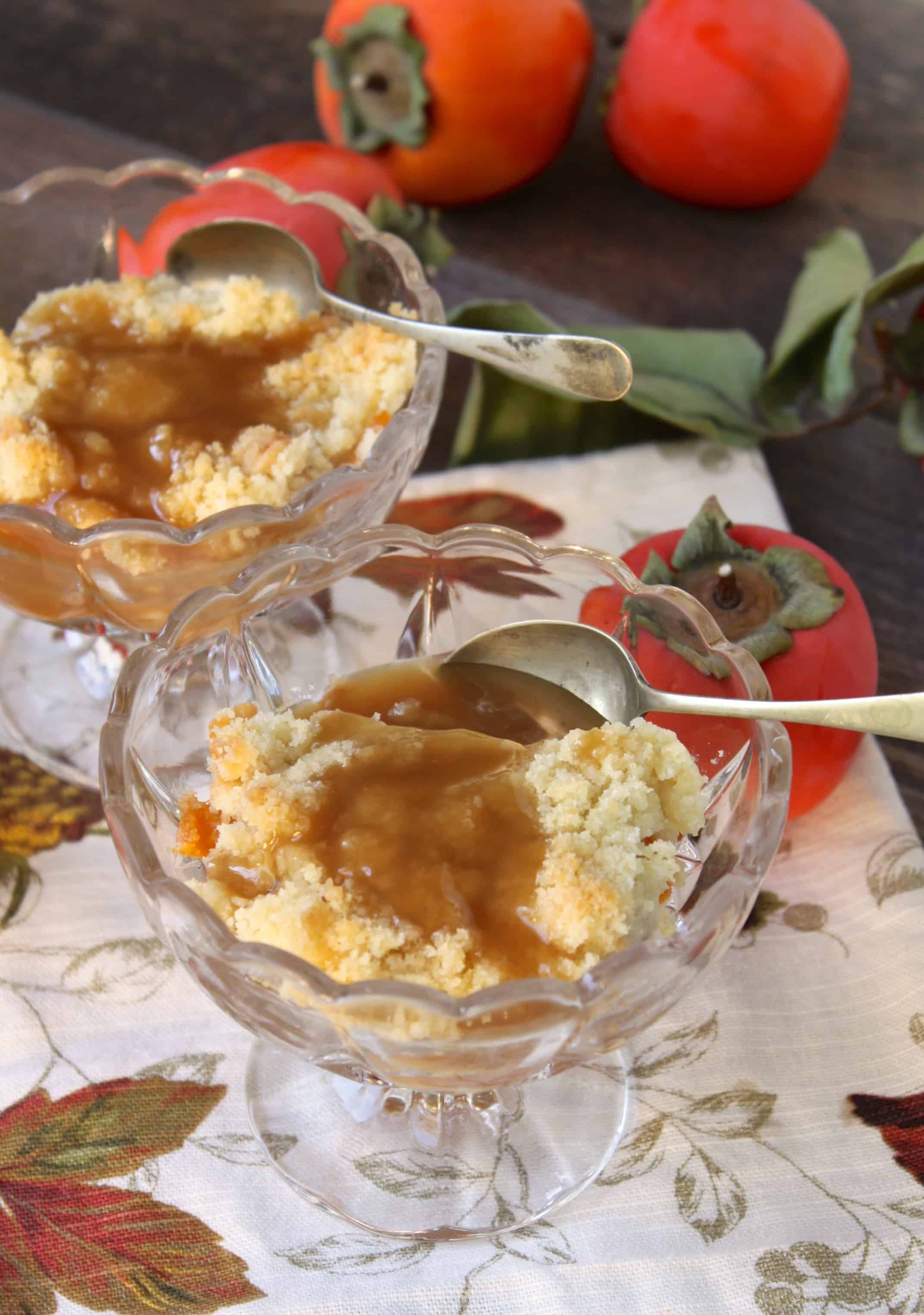 Persimmon Apple Crumble with Rum Sauce