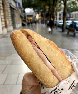 ham and butter baguette in Lyon