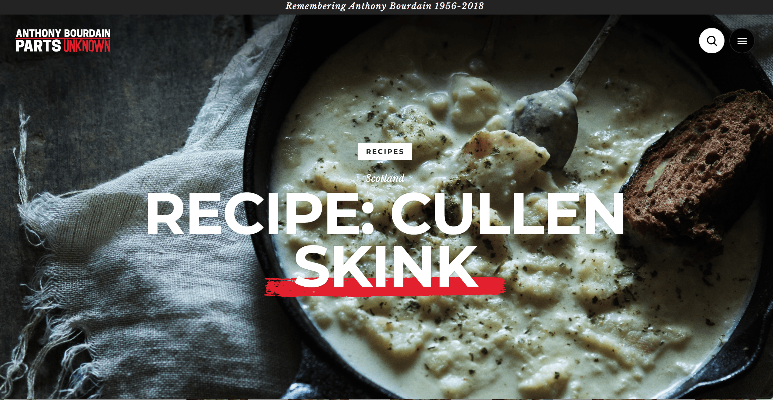 Parts Unknown cullen skink recipe page