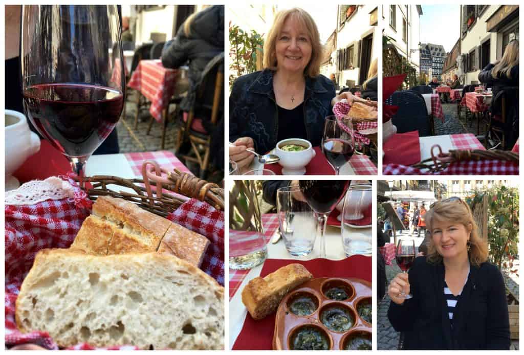 collage of me and mum at a Weinstube lunch in Strasbourg, France.