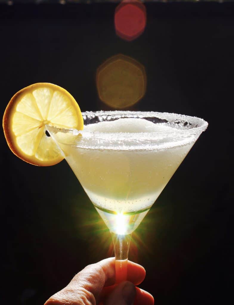 The Best Lemon Drop Martini Slush with dark background