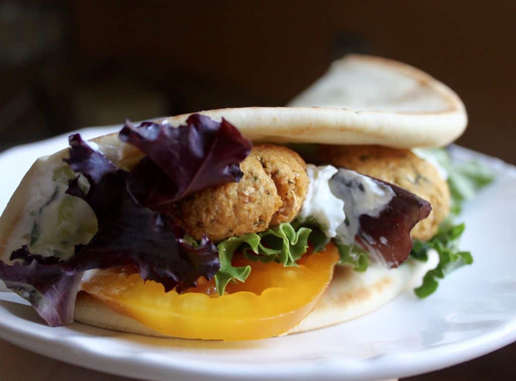 Homemade gluten free falafel mix served in a pita