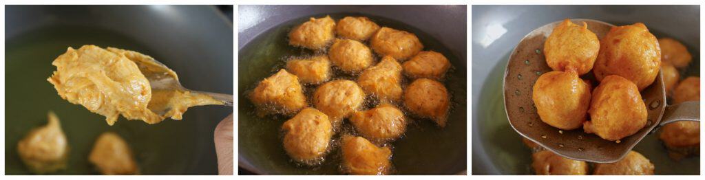 Frying pumpkin donuts