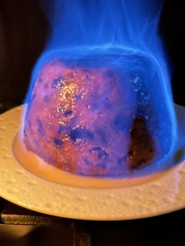 a flaming Christmas pudding