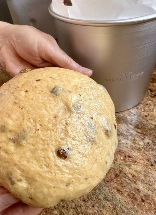 dough going into pan