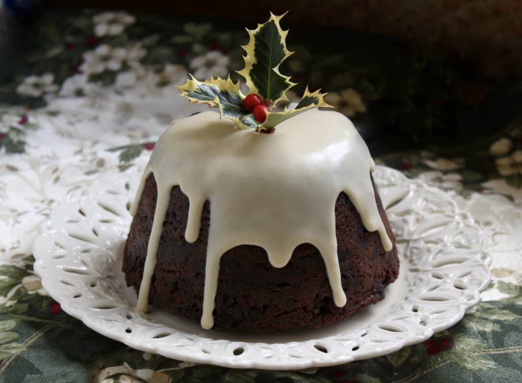 Traditional British Christmas Pudding with brandy sauce