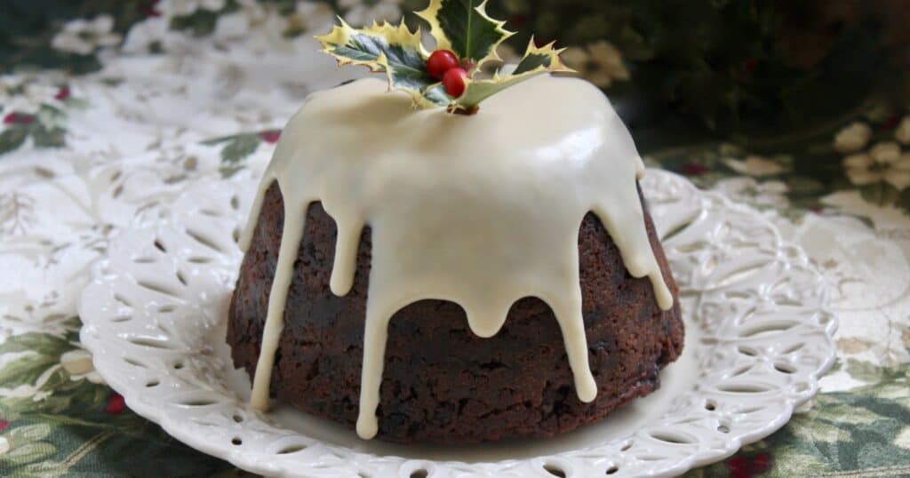 Christmas pudding with brandy sauce.