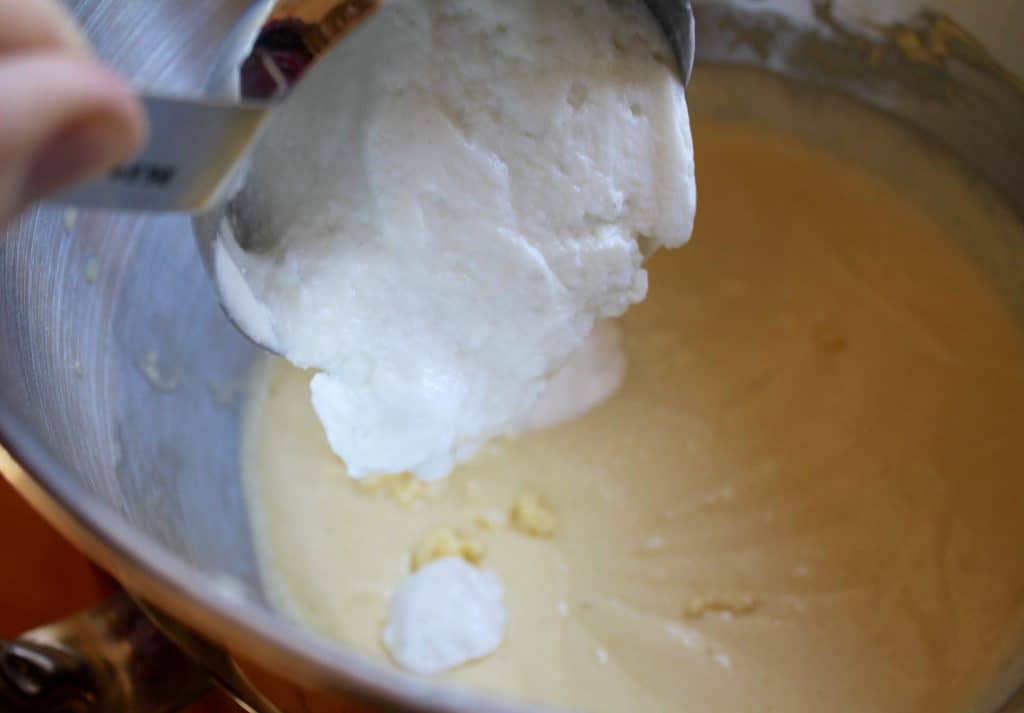 Adding yogurt to Sicilian Orange Cake