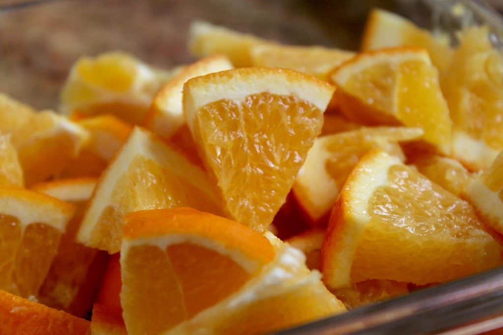 pieces of fresh orange in food processor