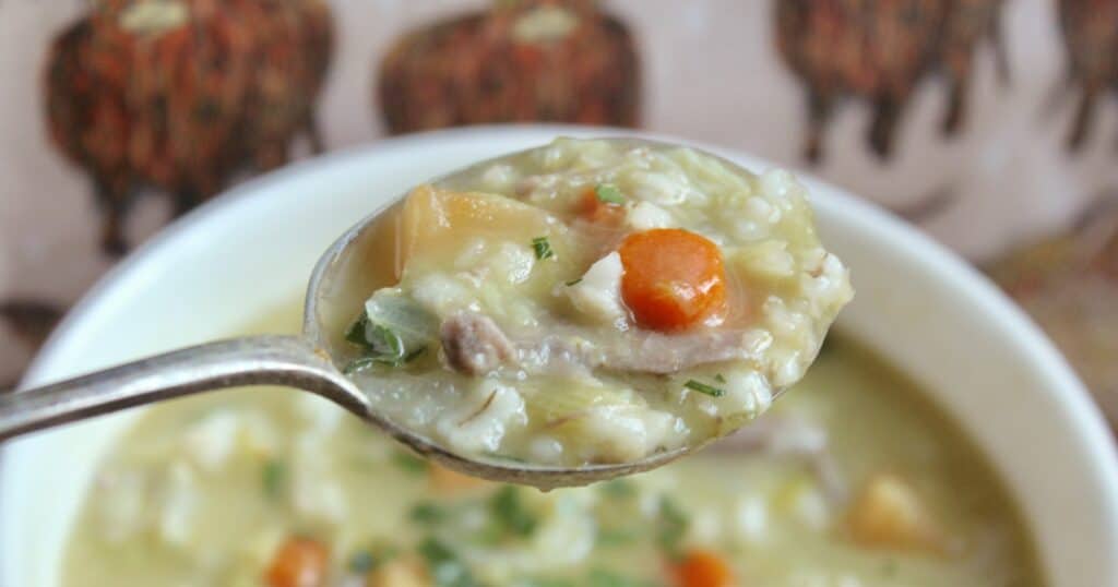 scotch broth in a spoon