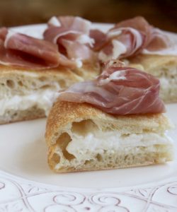 Focaccia with burrata and prosciutto