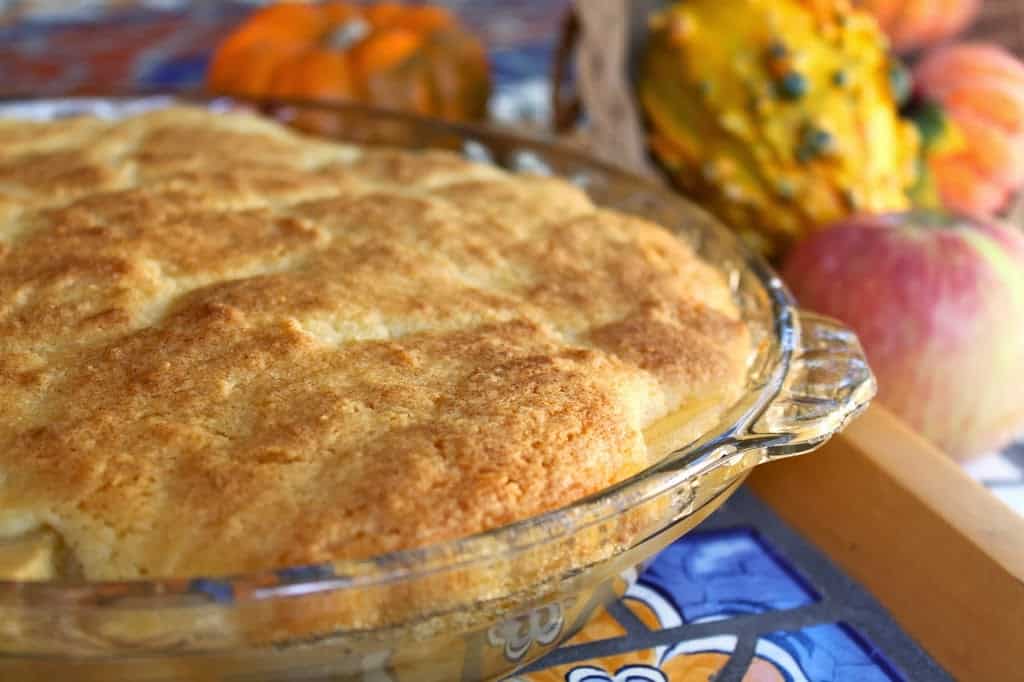 Eve's Pudding in a pie dish