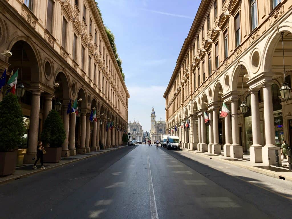 Turin street city center colonnades piazza san carlo via roma