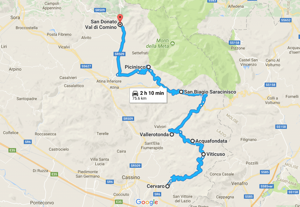 Map of scenic Italian road trip